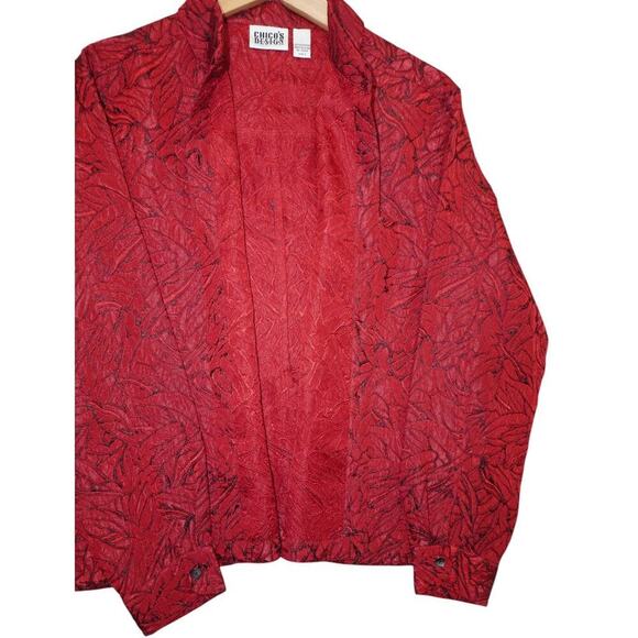 Chico’s Design Red Burnout Leaf Blouse Women’s L – Vintage 90s Semi Sheer Button - Picture 4 of 7